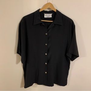 MaxMara Vintage 100% Silk Button Down Shirt in Black, Size 10